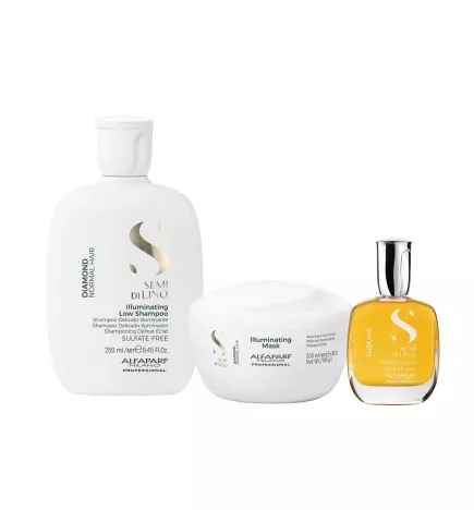 Alfaparf - Set Illuminante Semi di Lino Diamond Illuminating Low Shampoo, Mask e Cristalli Liquidi