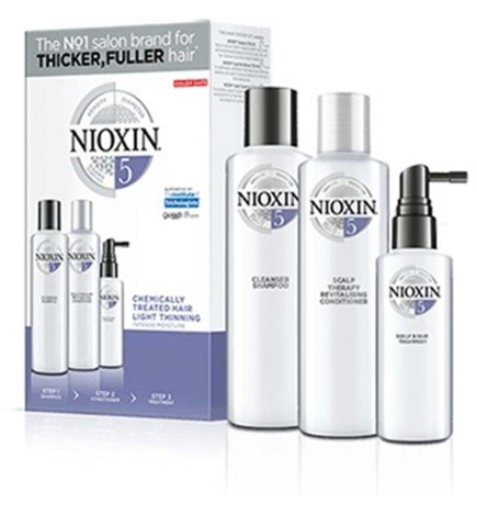 NIOXIN - SISTEMA 5 - Kit Trifasico Shampoo (150ml) Balsamo (150ml) Trattamento (50ml)